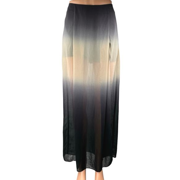 Cotton Candy Black Gray Ombre Pleated Sheer High Slit Zipper Maxi Skirt Size M - Picture 1 of 7